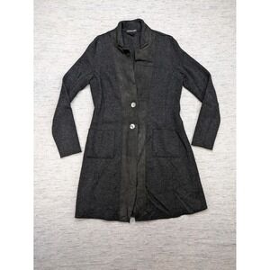 Eileen Fisher Merino Wool Lamb Leather‎ Trim Button Front Coatigan XS Minimalist